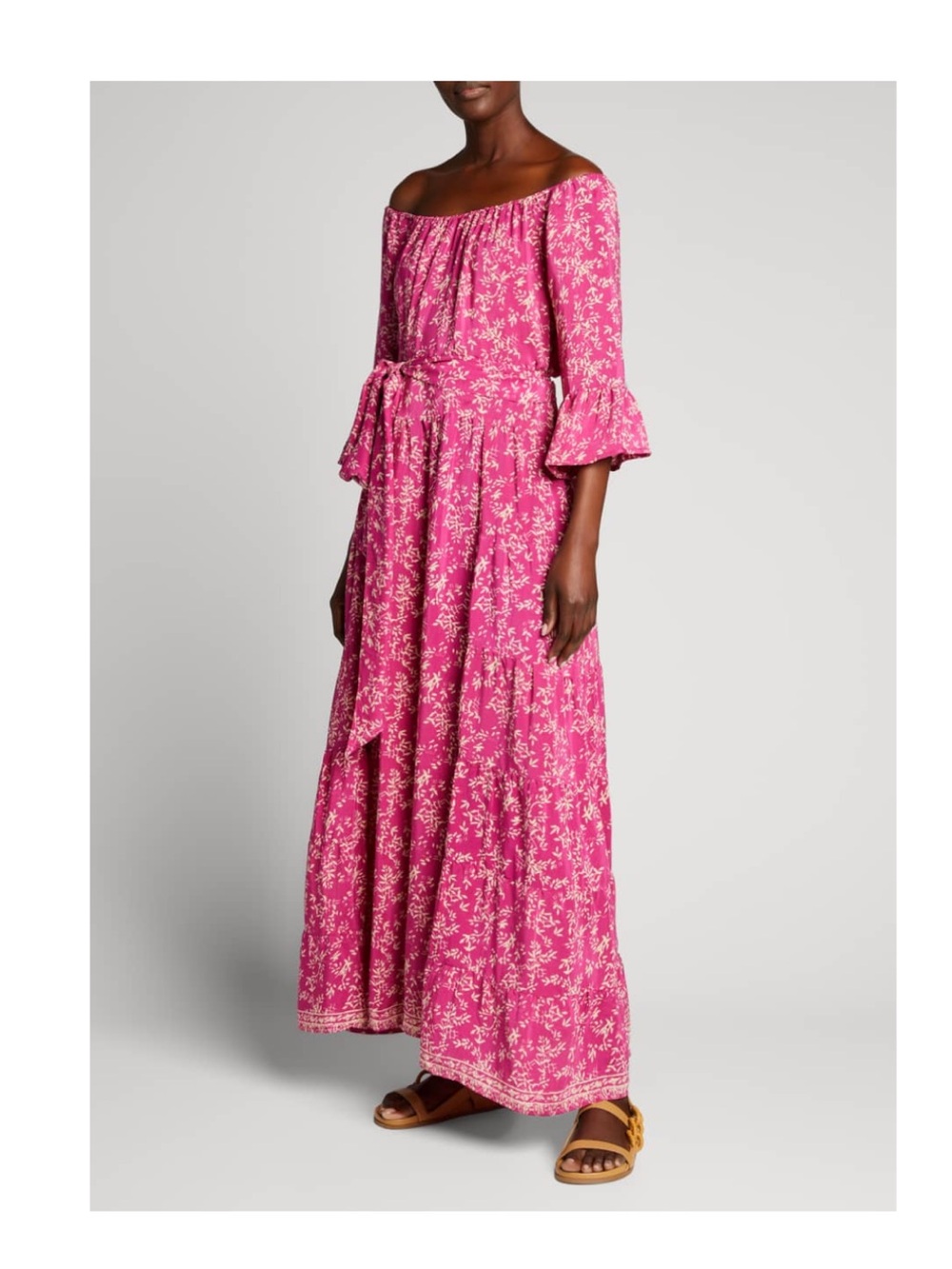 Natalie Martin Mesa 100% Silk Botanical‑Print Maxi Dress – Fuchsia – Size M